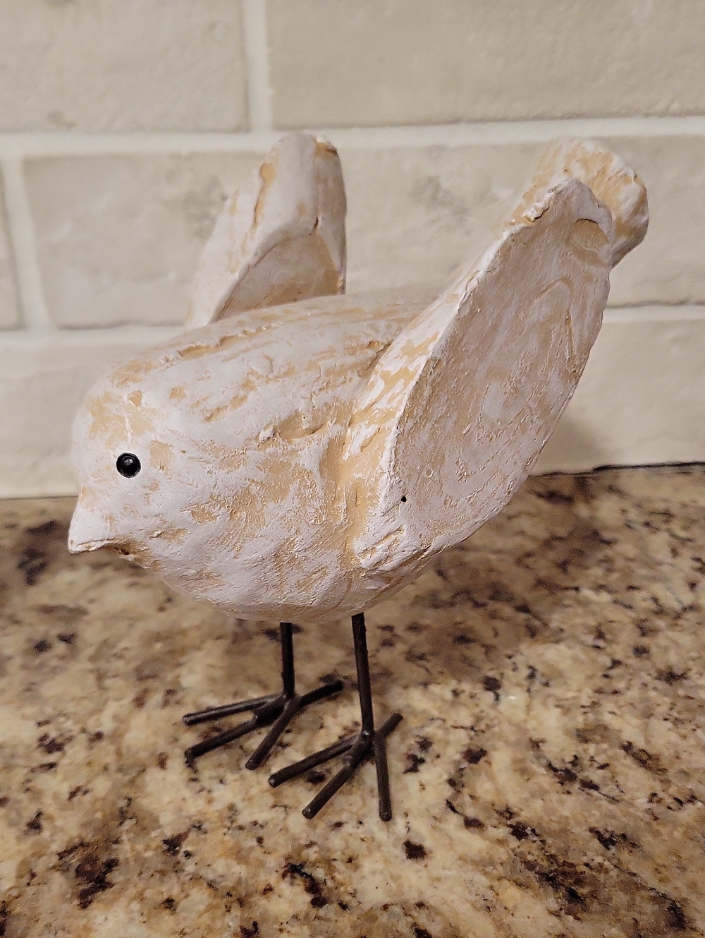 Rustic Distressed White Carved Faux Wood Bird Figurines With Wire Legs Set Of 2! - Picture 4 of 8